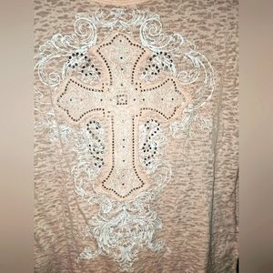 Cato pink cross burnout T-shirt with bling, size medium